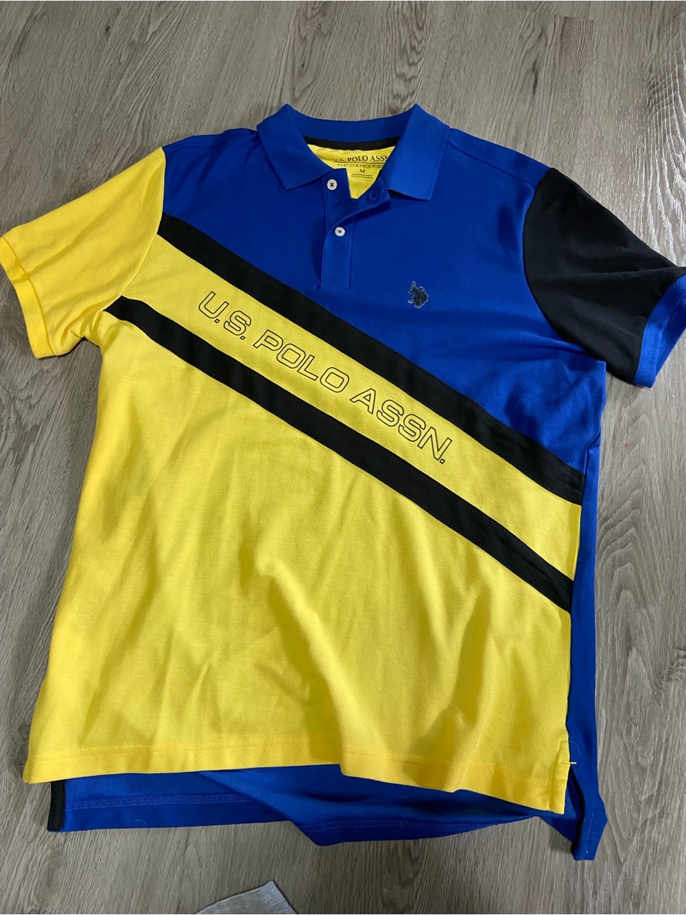 U.S. Polo Assn. Men’s Blue, Yellow & Black Diagonal Colorblock Polo
